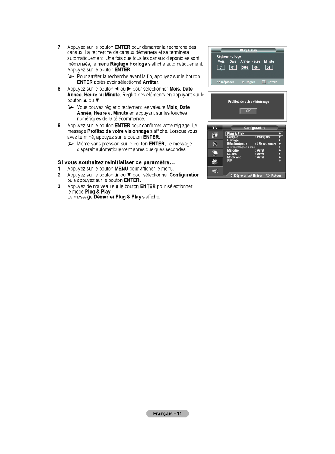 Samsung PS50A40 user manual Si vous souhaitez réinitialiser ce paramètre… 