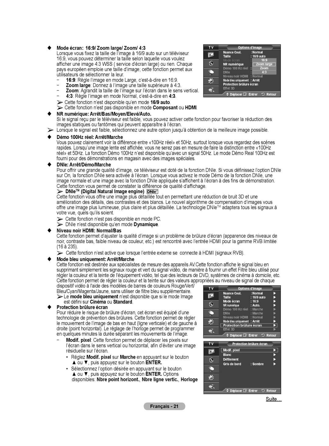 Samsung PS50A40 user manual Utilisateurs de sélectionner la leur, 169 Règle l’image en mode Large, c’est-à-dire en, 16 à 