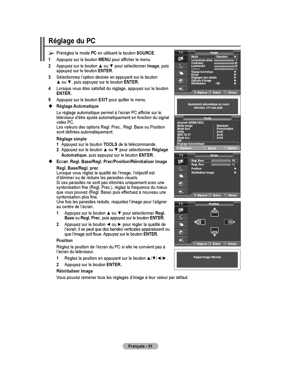 Samsung PS50A40 user manual Réglage du PC 