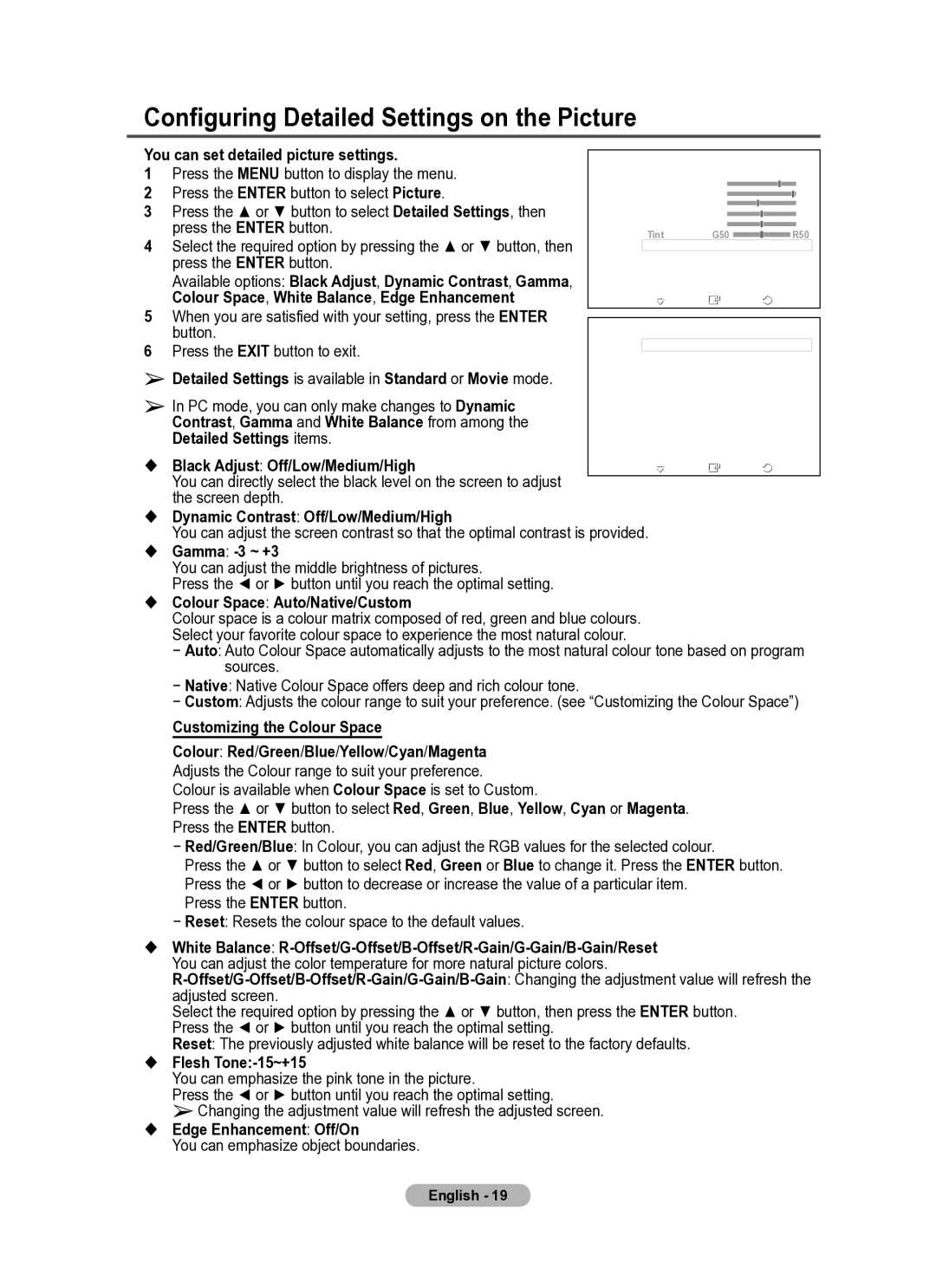 Samsung PS42A410, PS50A410 manual Configuring Detailed Settings on the Picture 