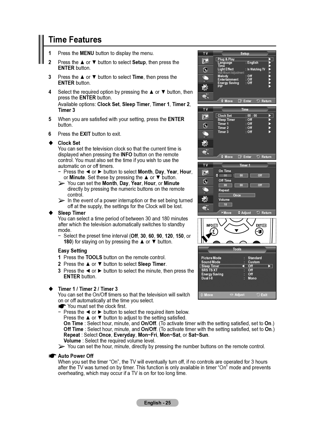 Samsung PS42A410, PS50A410 manual Time Features, Press the or button to select Sleep Timer 