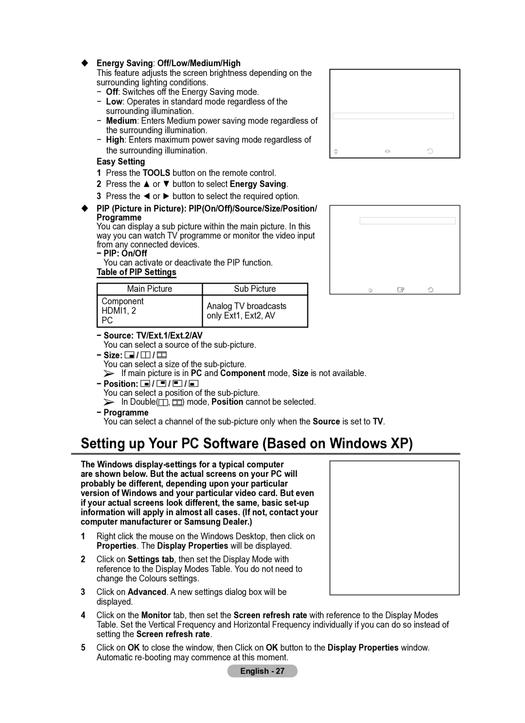 Samsung PS42A410, PS50A410 manual Setting up Your PC Software Based on Windows XP 