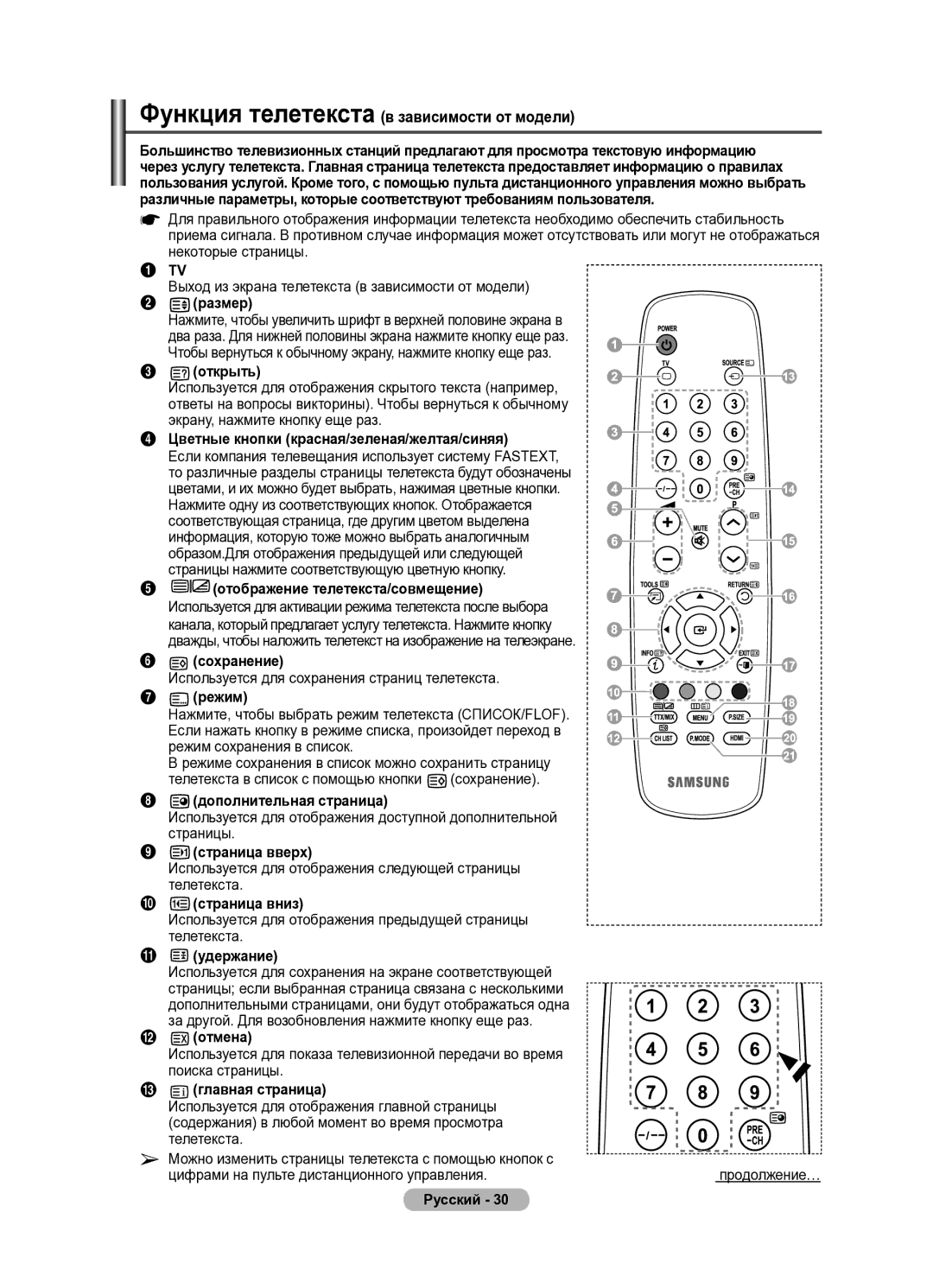 Samsung PS42A410, PS50A410 manual Функция телетекста в зависимости от модели, Размер 