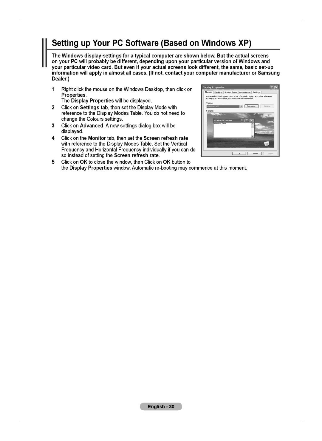 Samsung PS50A450 user manual Setting up Your PC Software Based on Windows XP 