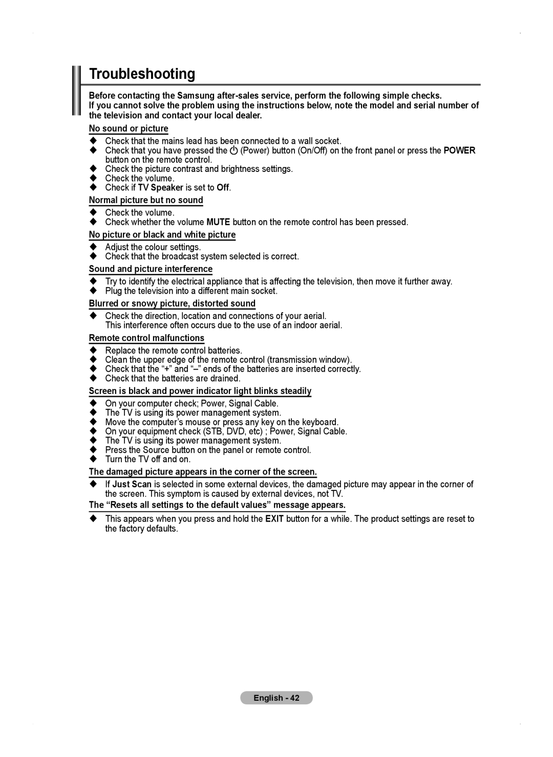 Samsung PS50A450 user manual Troubleshooting 