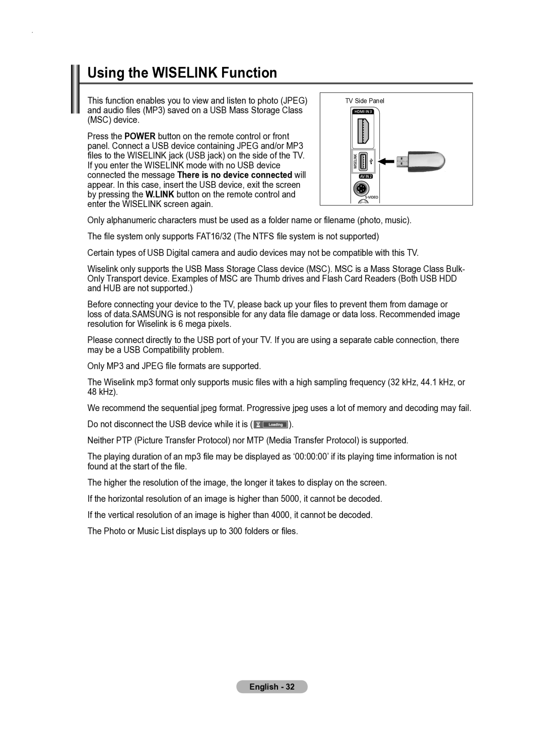 Samsung PS50A550 user manual Using the Wiselink Function 