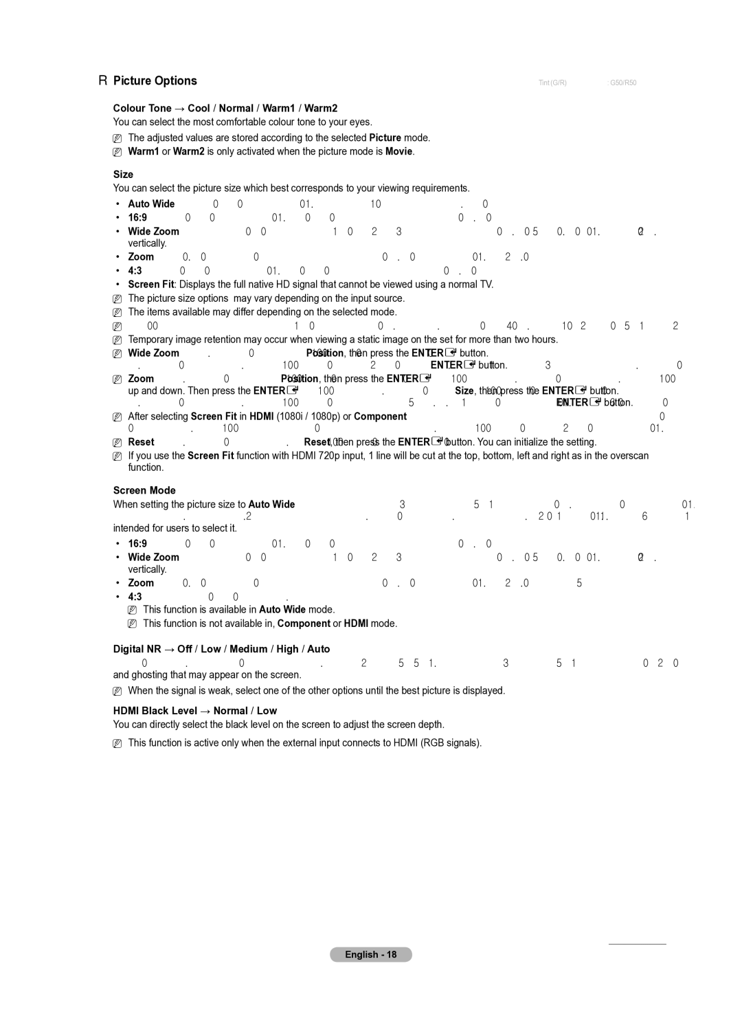 Samsung PS50B430P, PS42B430P manual Picture Options 