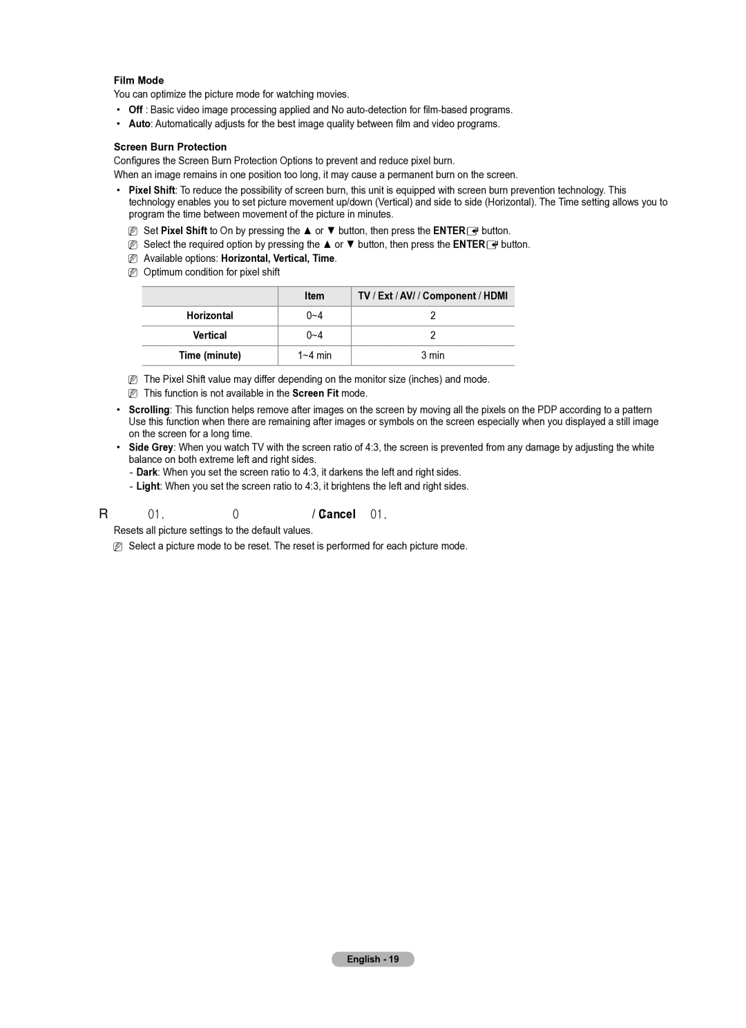 Samsung PS42B430P, PS50B430P manual  Film Mode,  Screen Burn Protection 