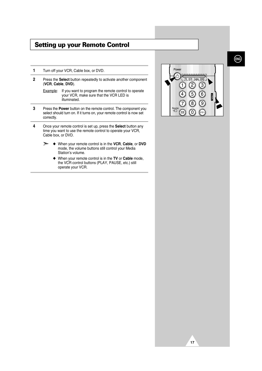 Samsung PS42P2SB, PS50P2HB manual Setting up your Remote Control 