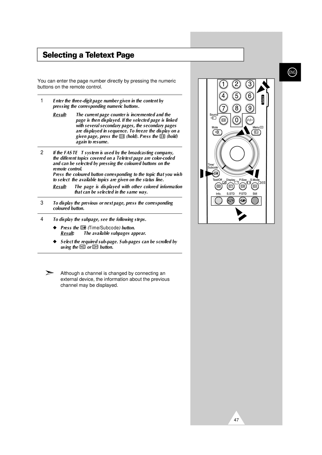 Samsung PS42P2SB, PS50P2HB manual Selecting a Teletext 