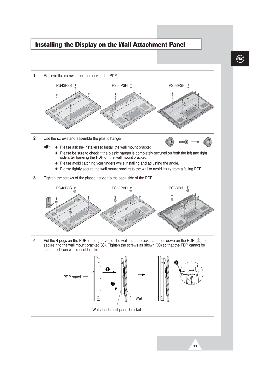 Samsung PS63P3H manual PS42P3S PS50P3H 