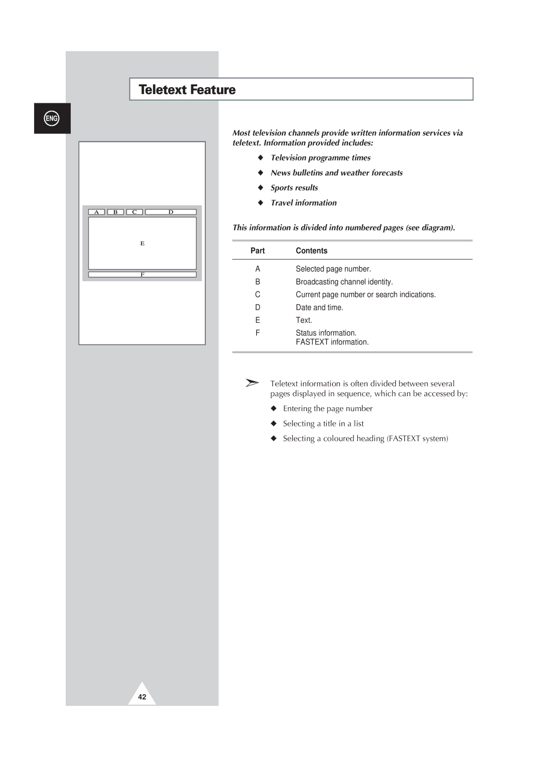 Samsung PS50P3H, PS63P3H, PS42P3S manual Teletext Feature, Contents 