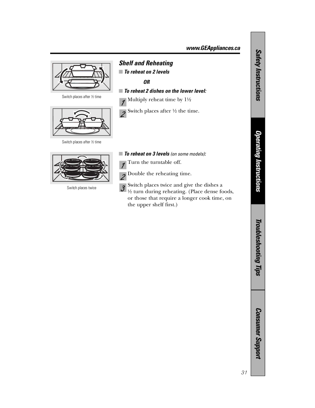 Samsung 350A4502P648, PVM1870 owner manual Shelf and Reheating, To reheat on 2 levels To reheat 2 dishes on the lower level 