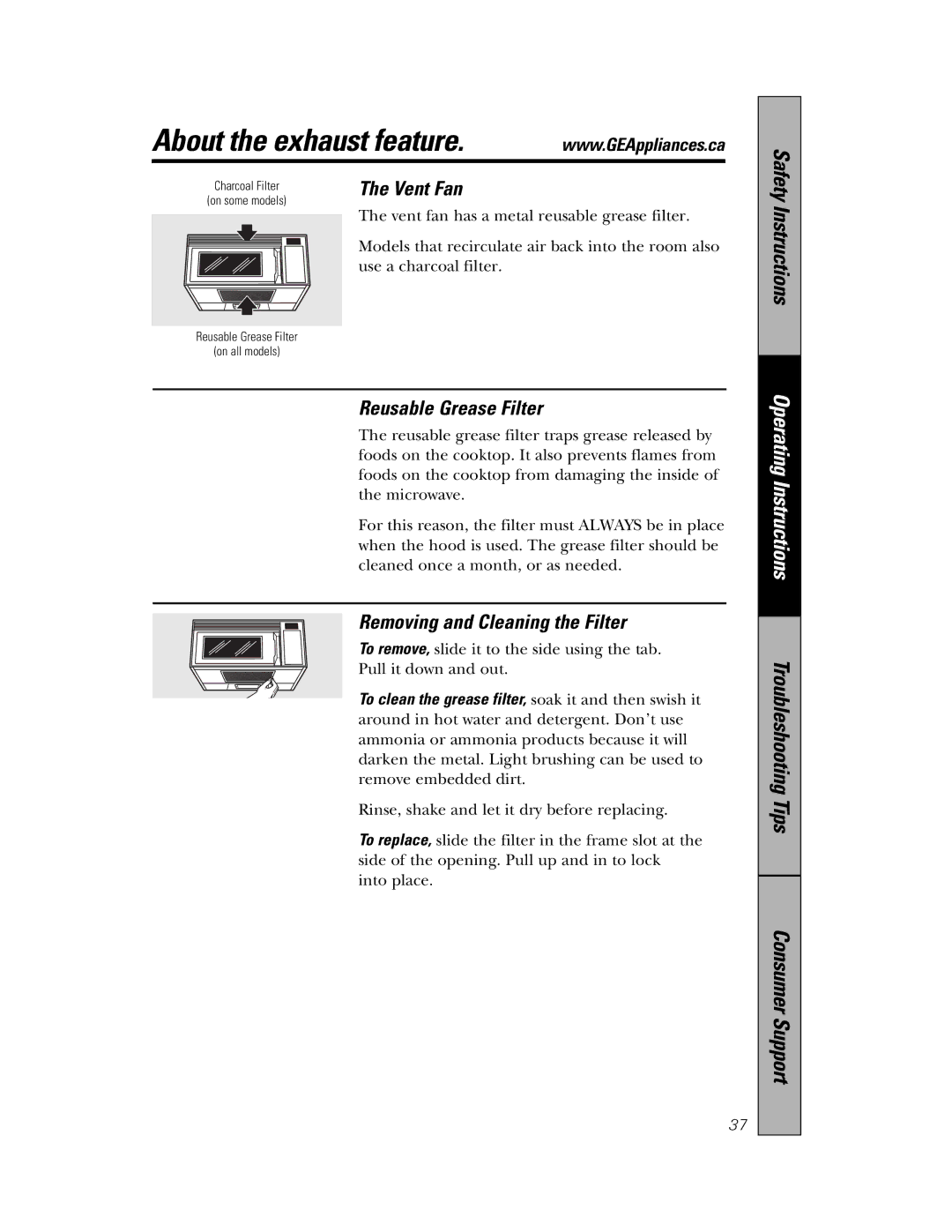 Samsung 350A4502P648, PVM1870 owner manual About the exhaust feature, Removing and Cleaning the Filter 