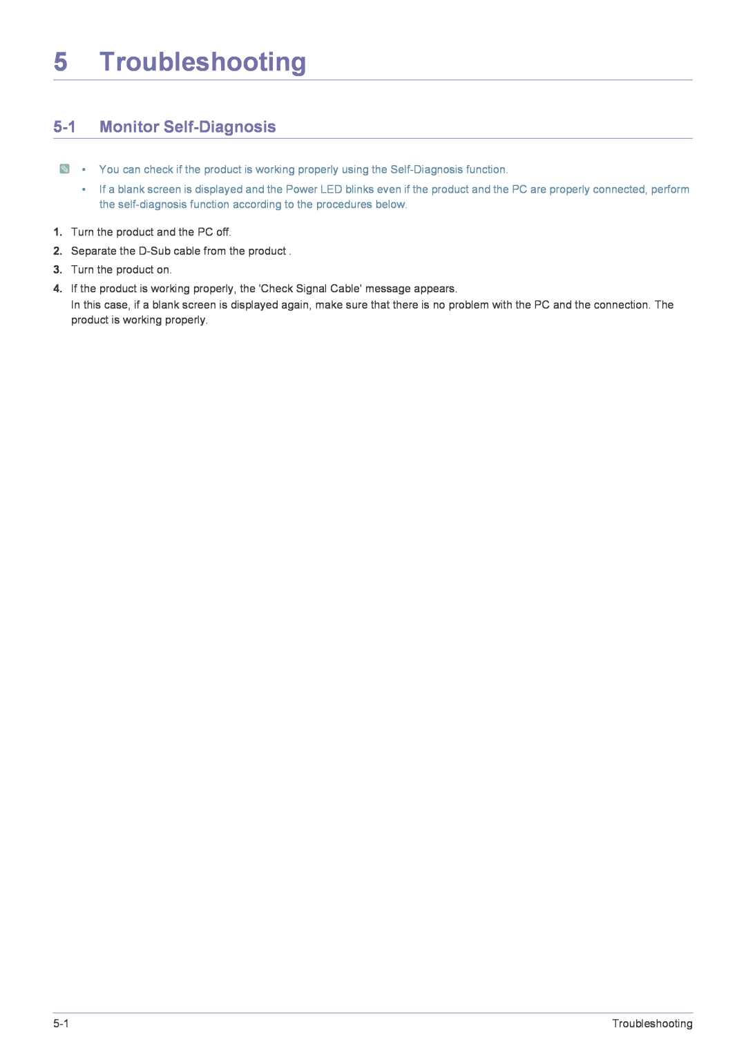 Samsung PX2370 user manual Troubleshooting, Monitor Self-Diagnosis 