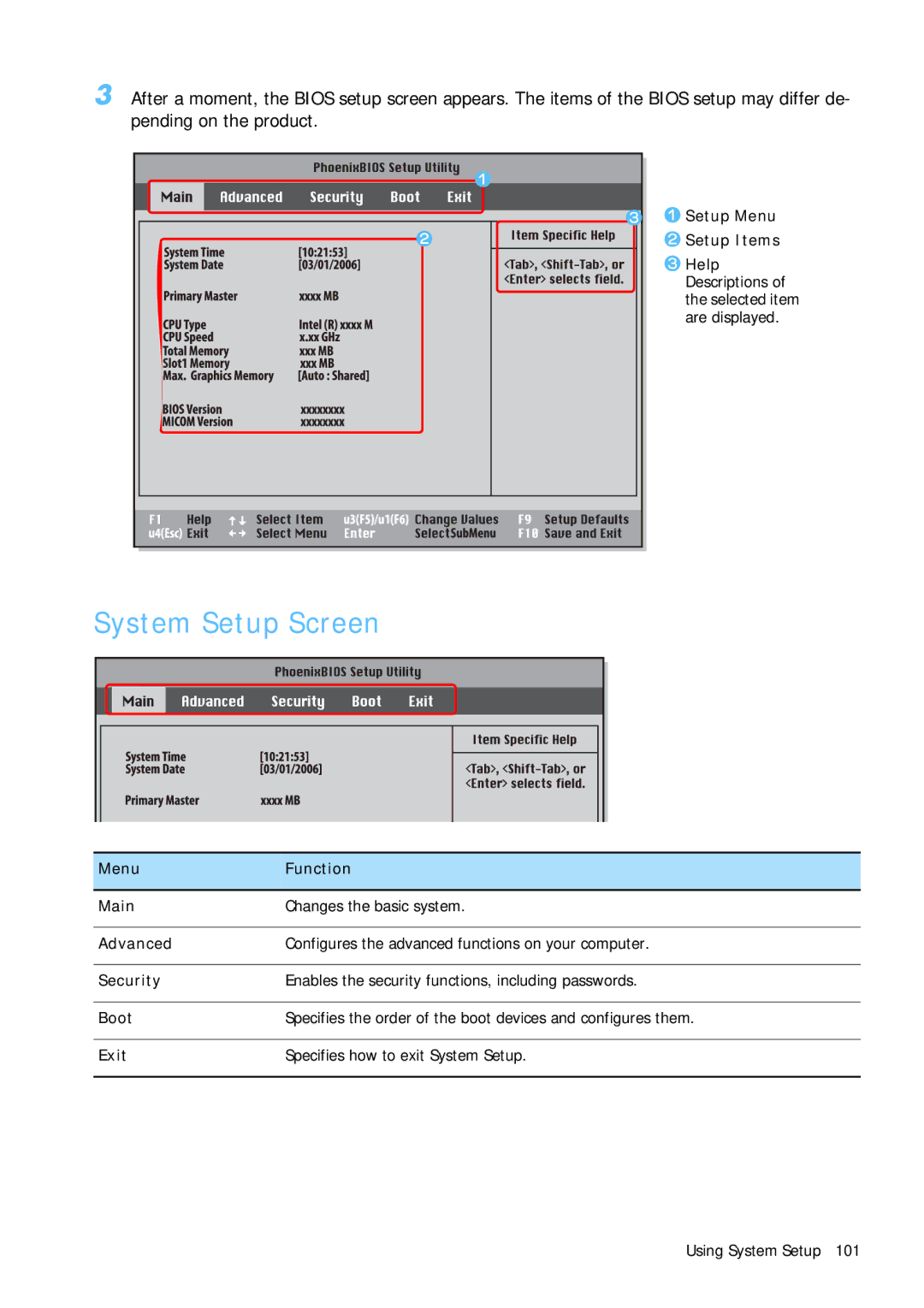 Samsung Q1 manual System Setup Screen 