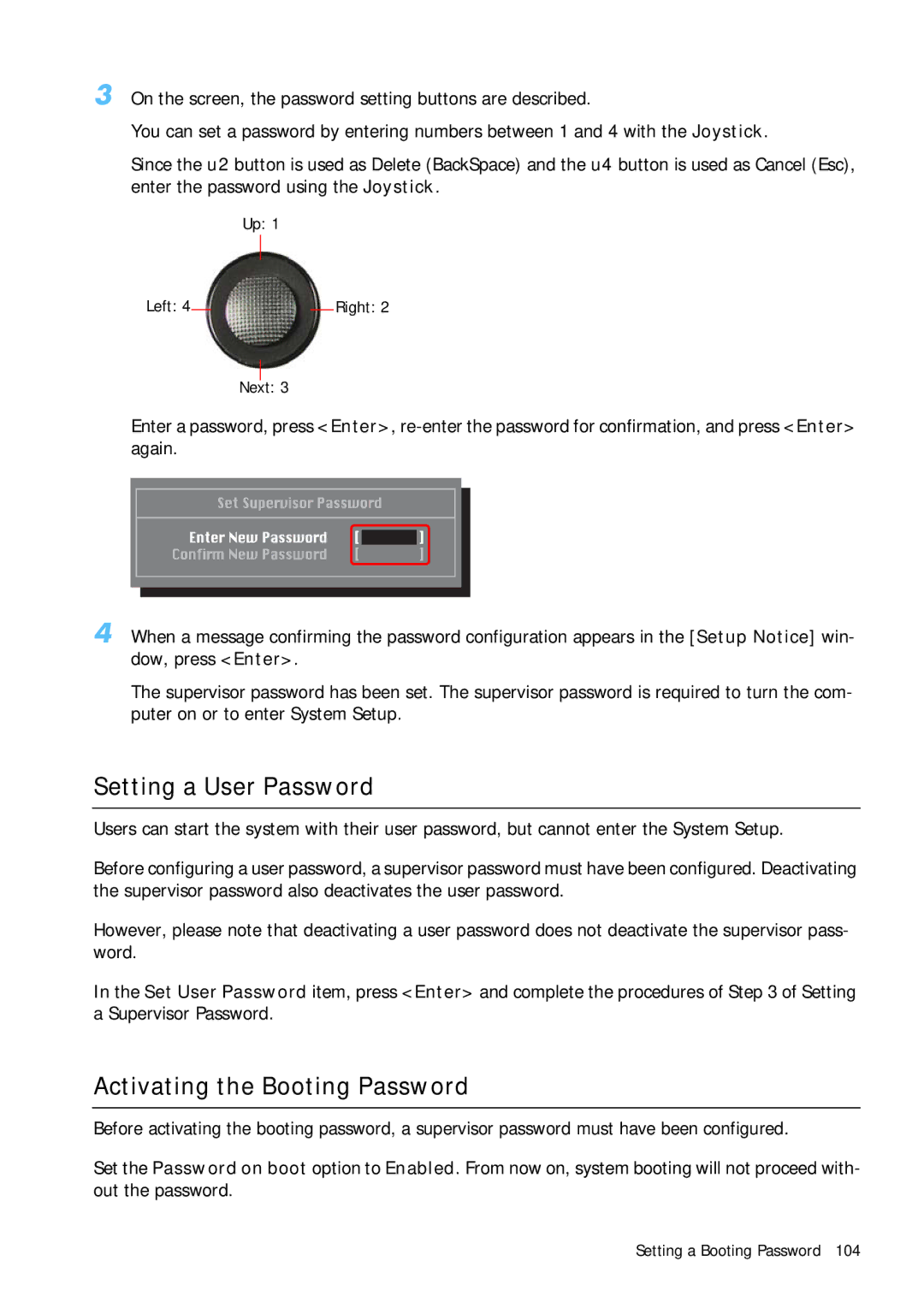 Samsung Q1 manual Setting a User Password, Activating the Booting Password 