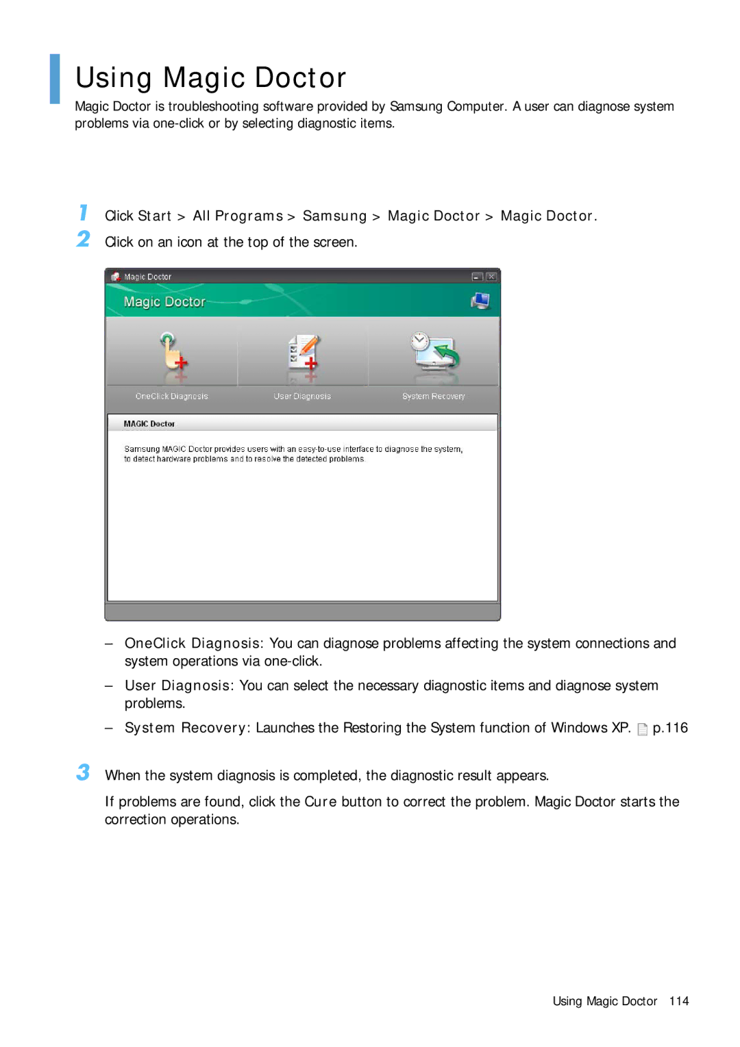 Samsung Q1 manual Using Magic Doctor 