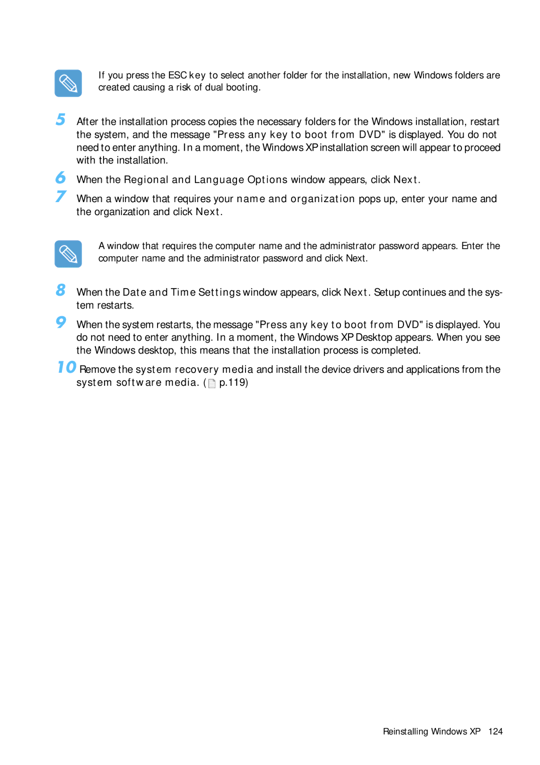 Samsung Q1 manual Reinstalling Windows XP 