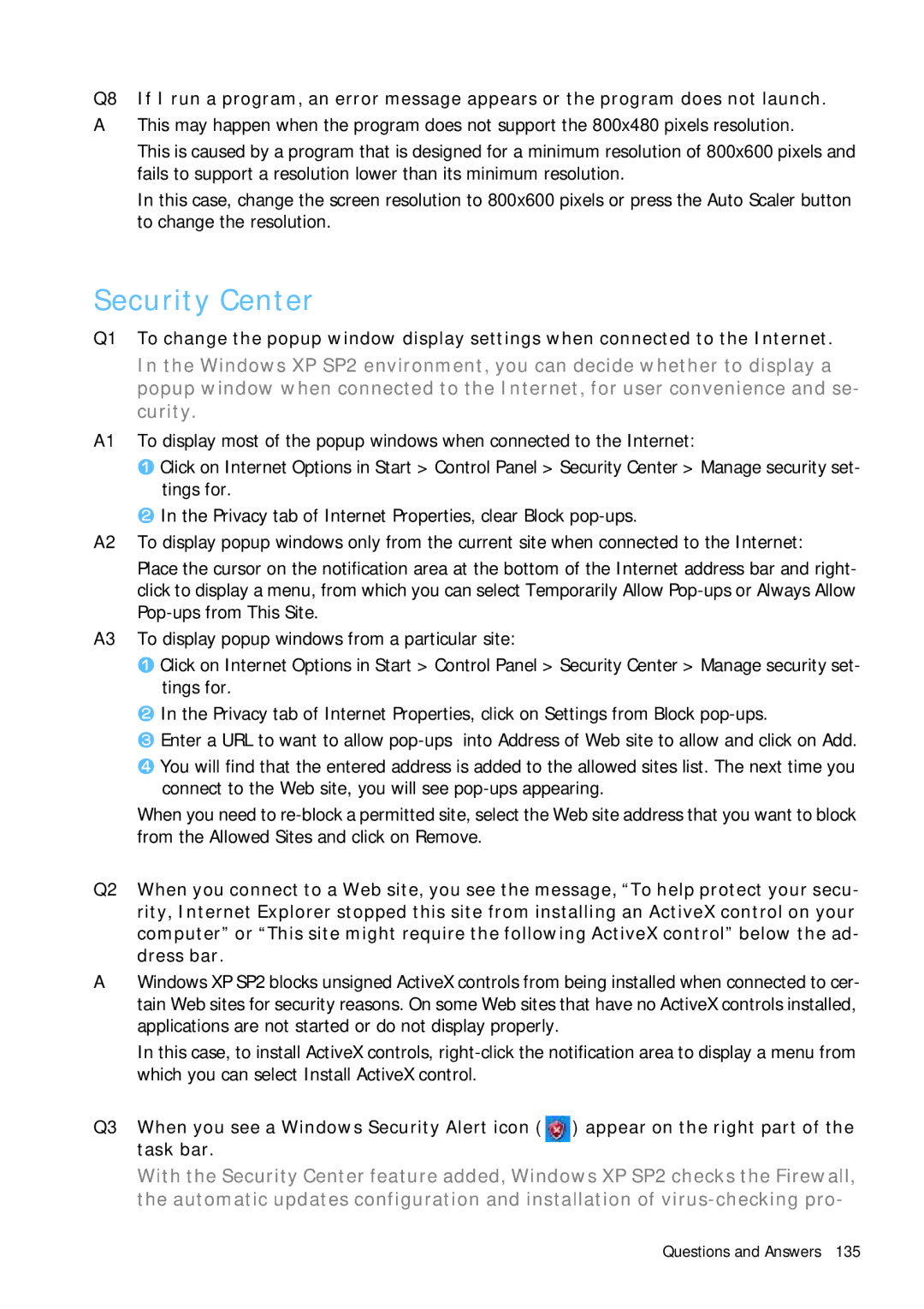 Samsung Q1 manual Security Center 