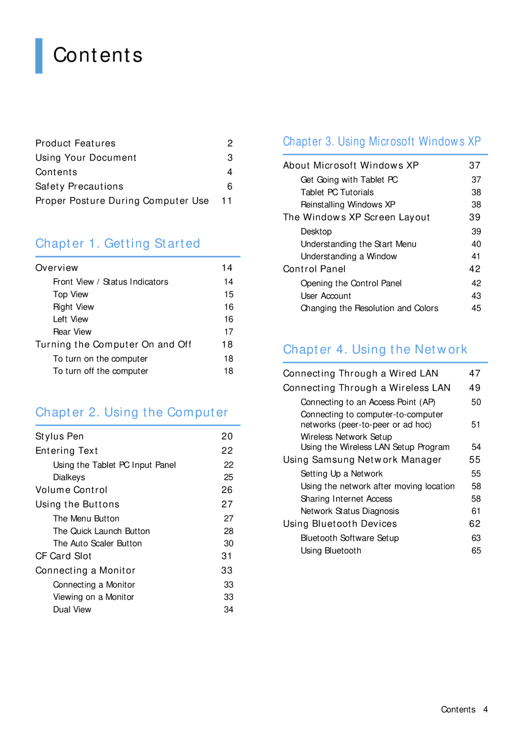 Samsung Q1 manual Contents 