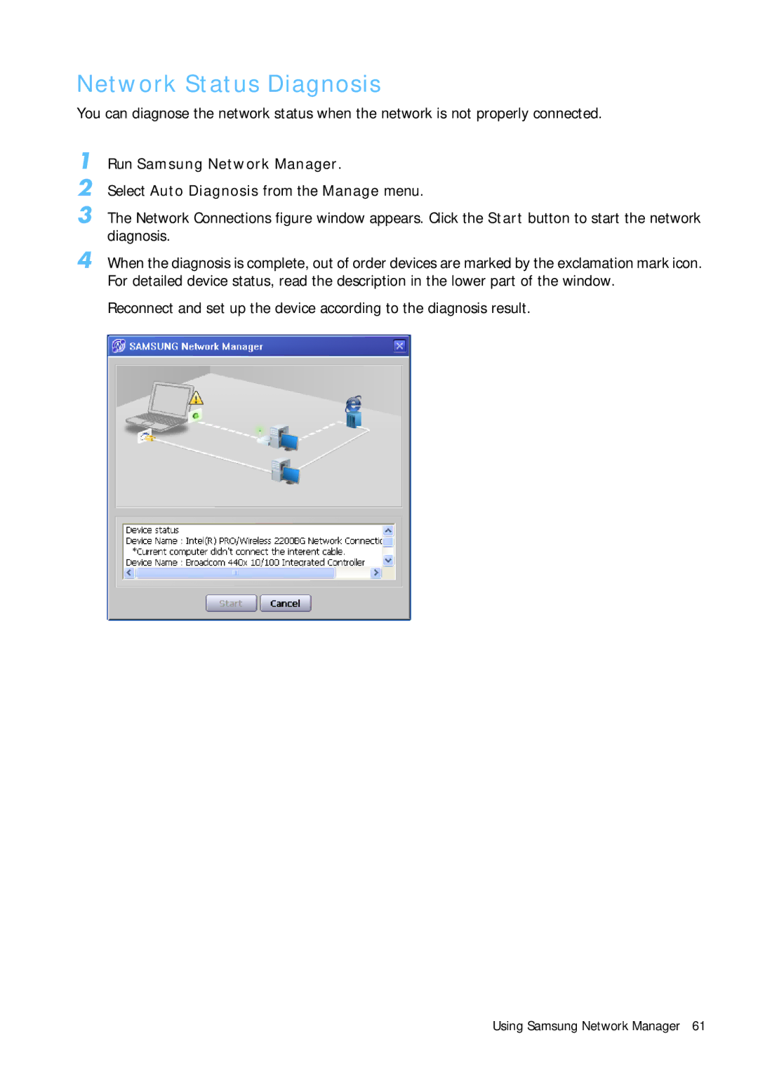 Samsung Q1 manual Network Status Diagnosis 