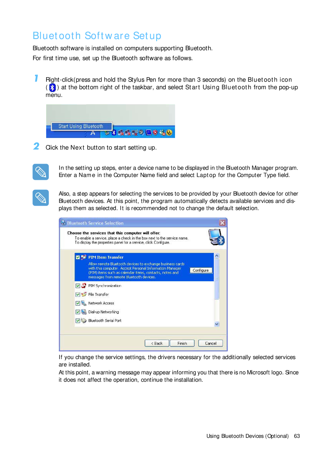 Samsung Q1 manual Bluetooth Software Setup 