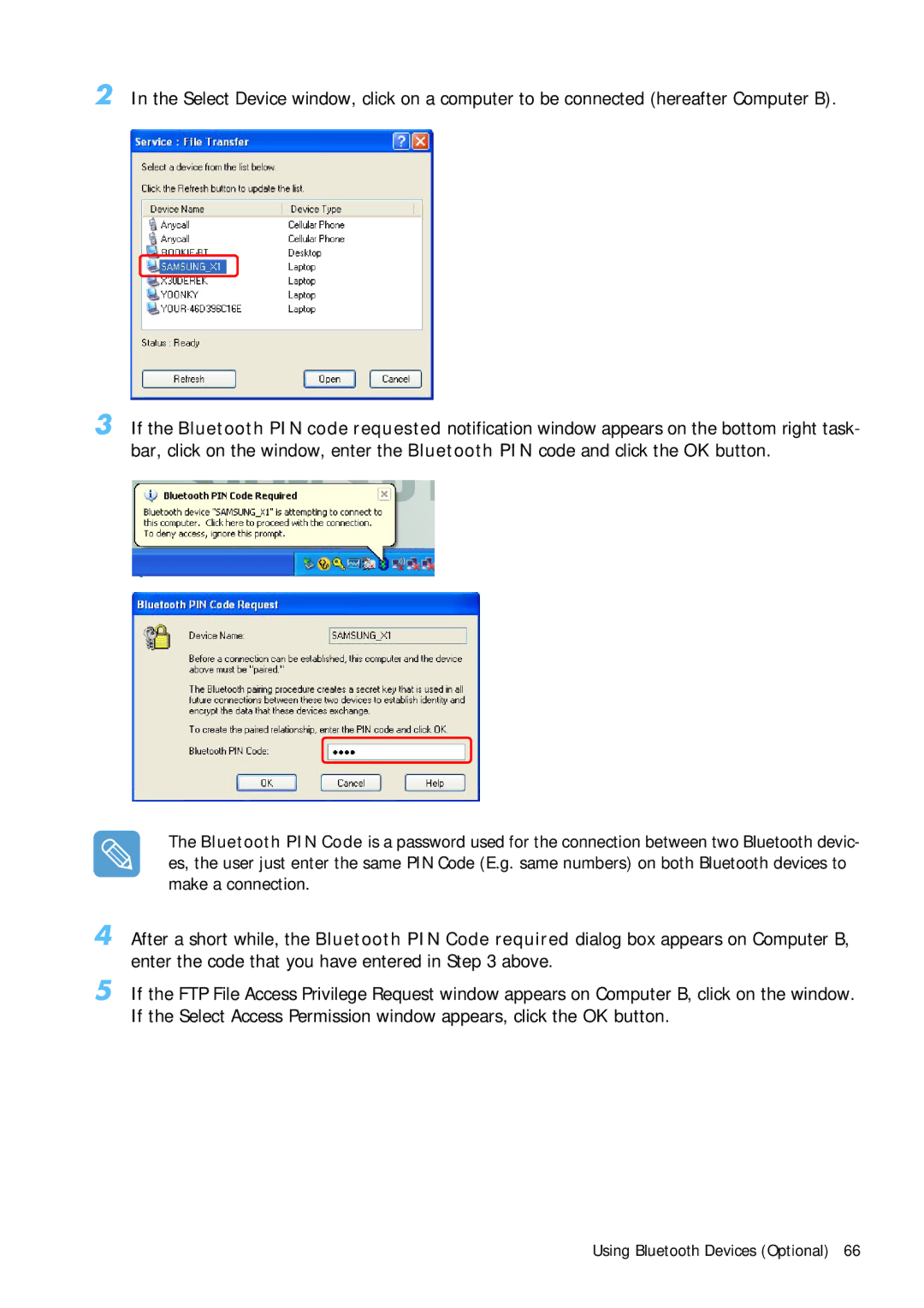 Samsung Q1 manual Using Bluetooth Devices Optional 