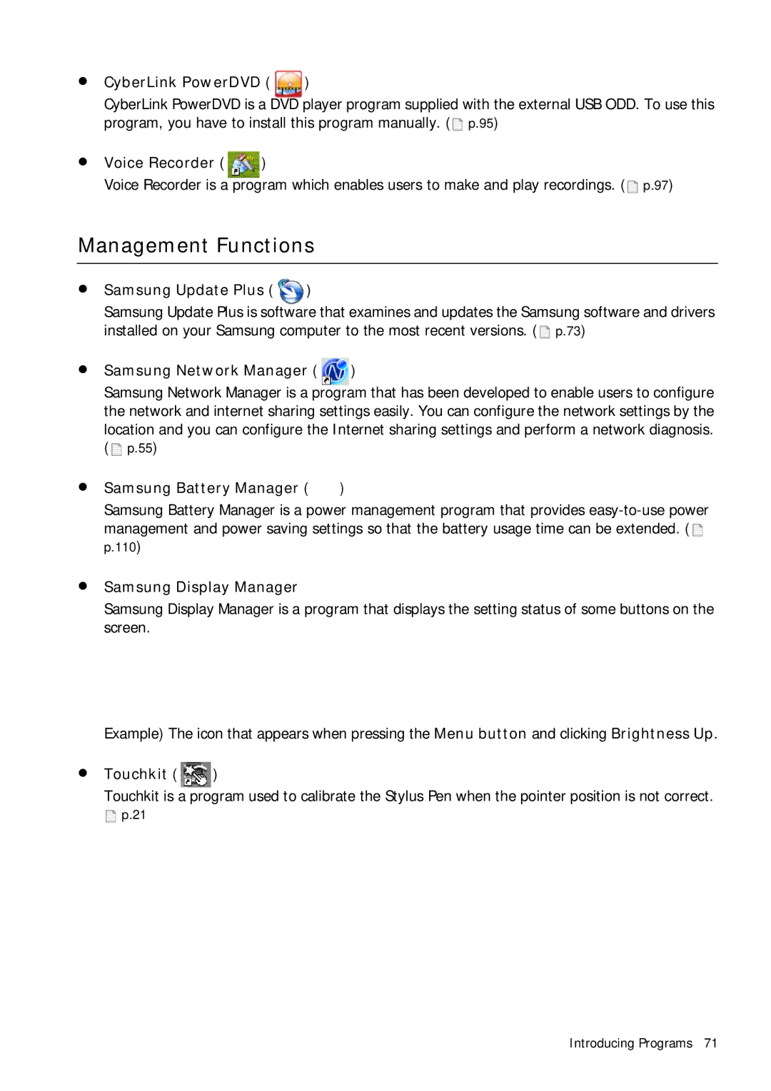 Samsung Q1 manual Management Functions 