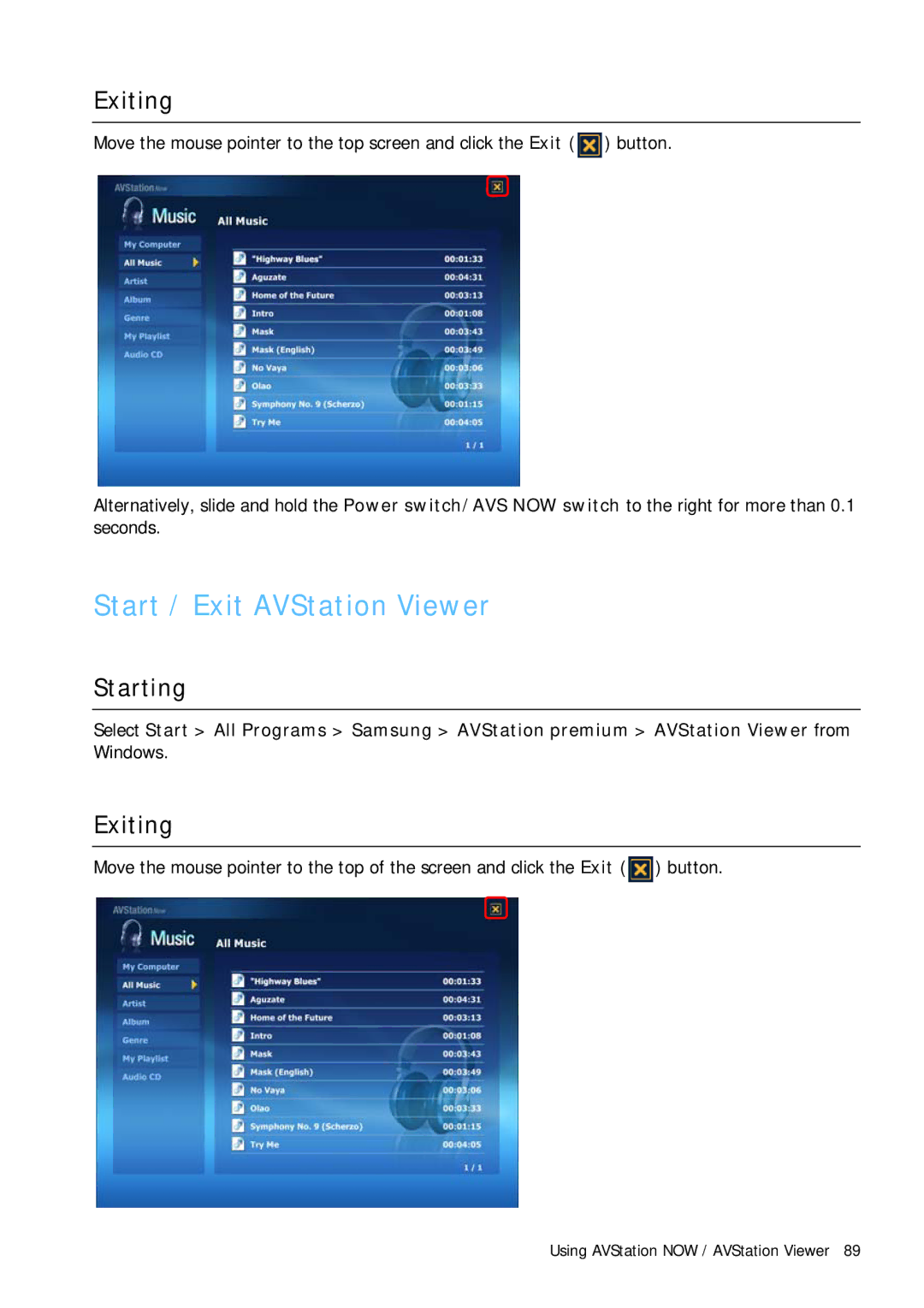 Samsung Q1 manual Start / Exit AVStation Viewer, Exiting 