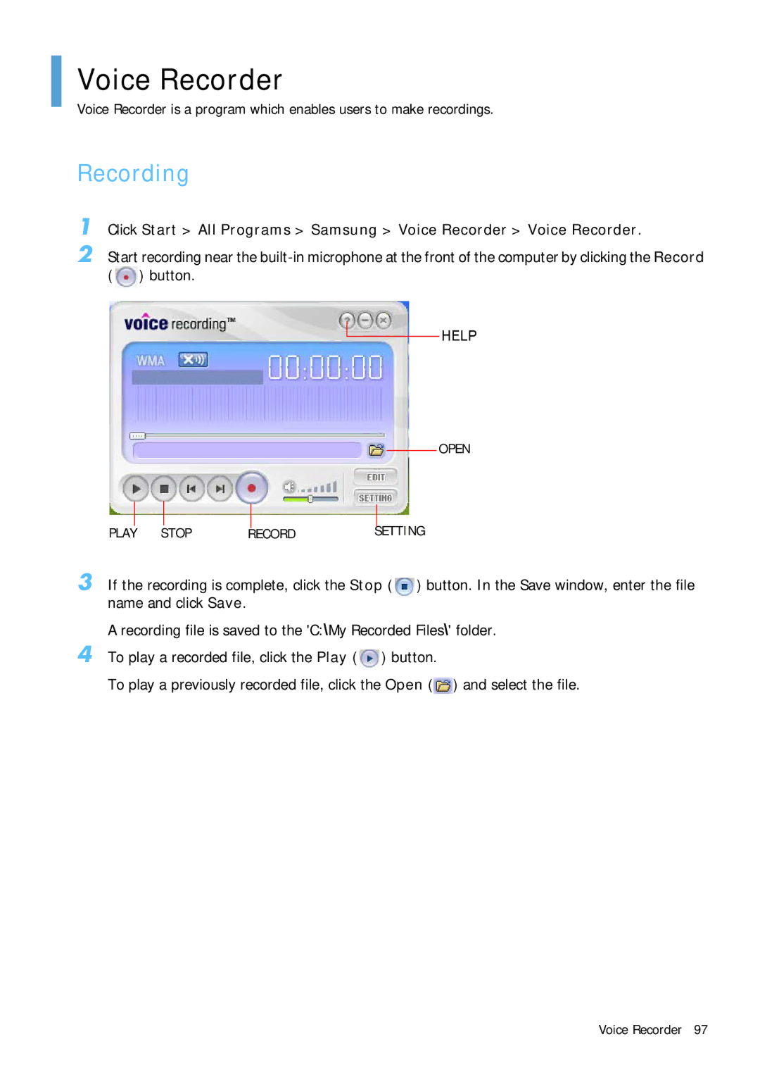 Samsung Q1 manual Voice Recorder, Recording 