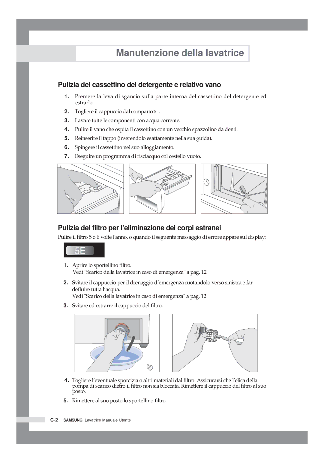 Samsung Q1044ATGW/XET, Q844ATGW/XET, Q1244ATGW/XET manual Pulizia del cassettino del detergente e relativo vano 