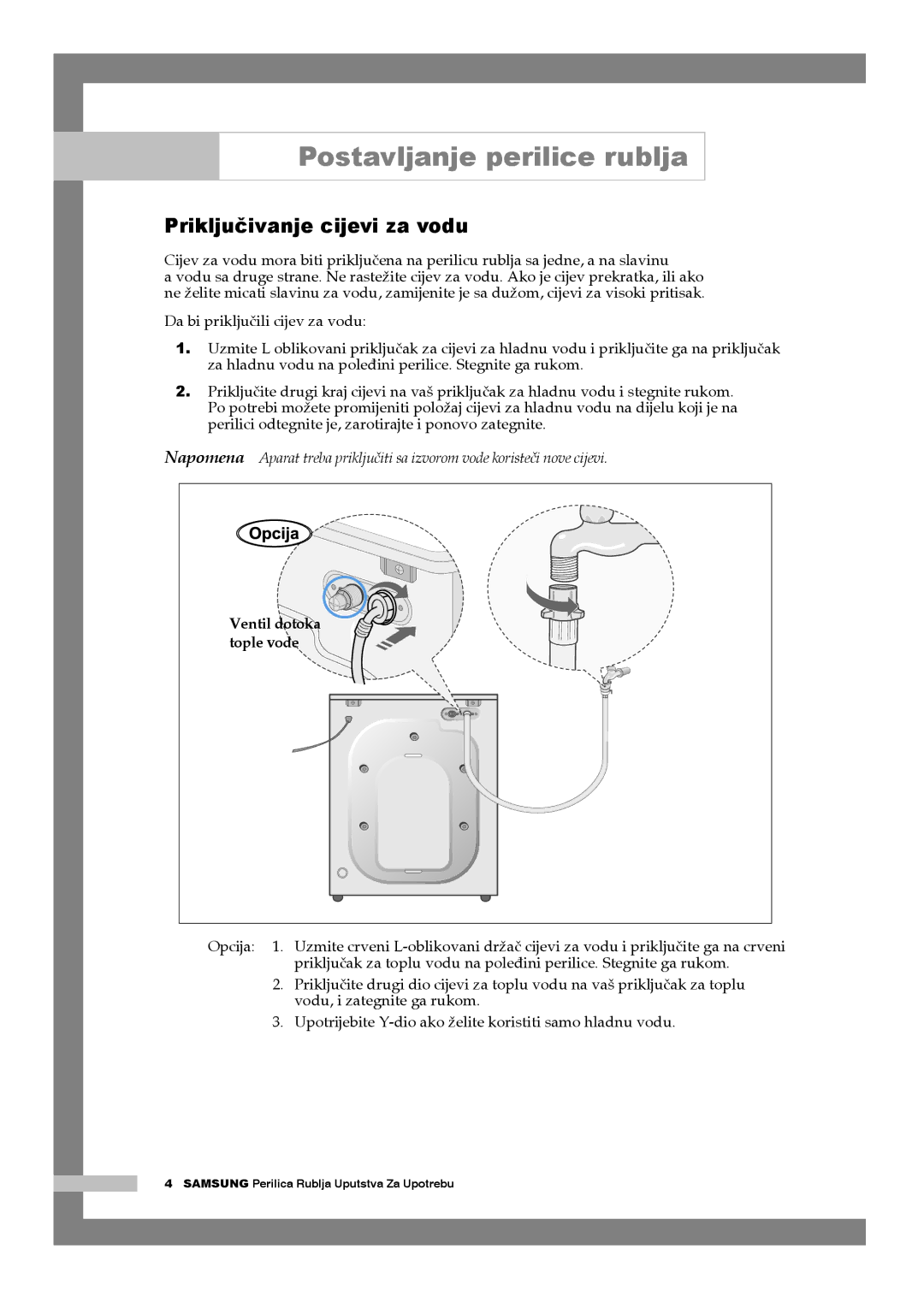 Samsung Q1044AVGW1/YLG manual Priključivanje cijevi za vodu 