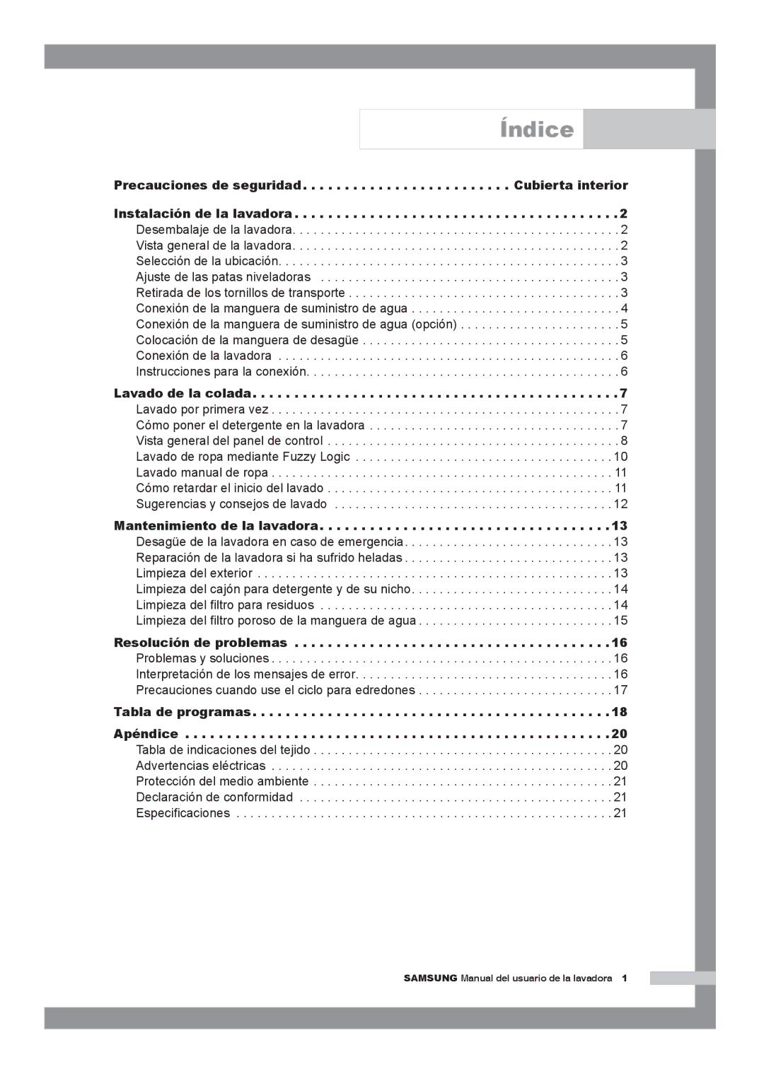 Samsung Q1244ATGW/XEC manual Índice, Tabla de programas 