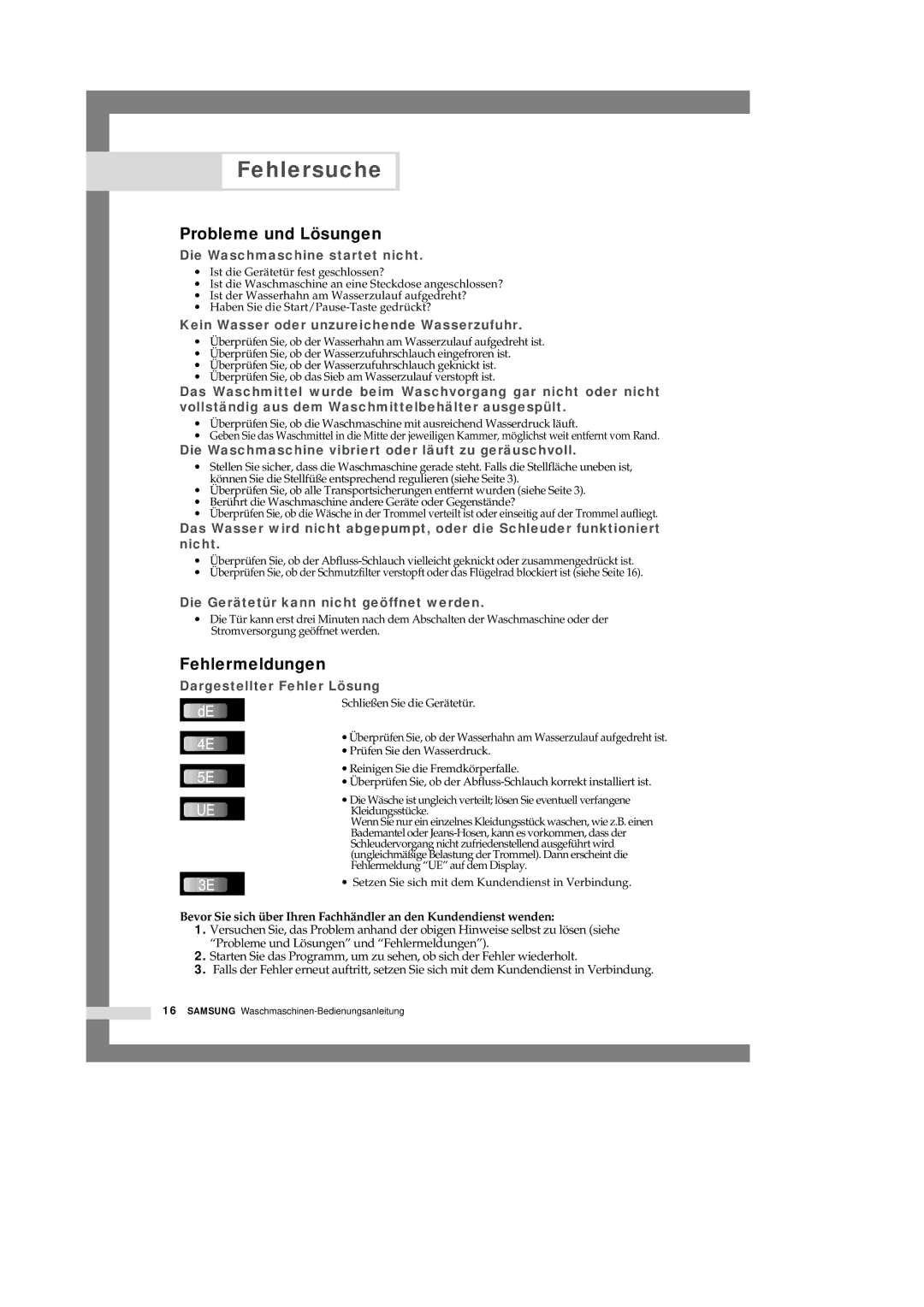 Samsung Q1244GW/XEG manual Fehlersuche, Probleme und Lösungen, Fehlermeldungen 