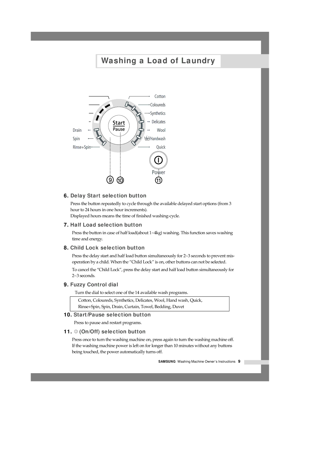 Samsung Q1233, Q1433, Q1633 manual Start/Pause selection button 