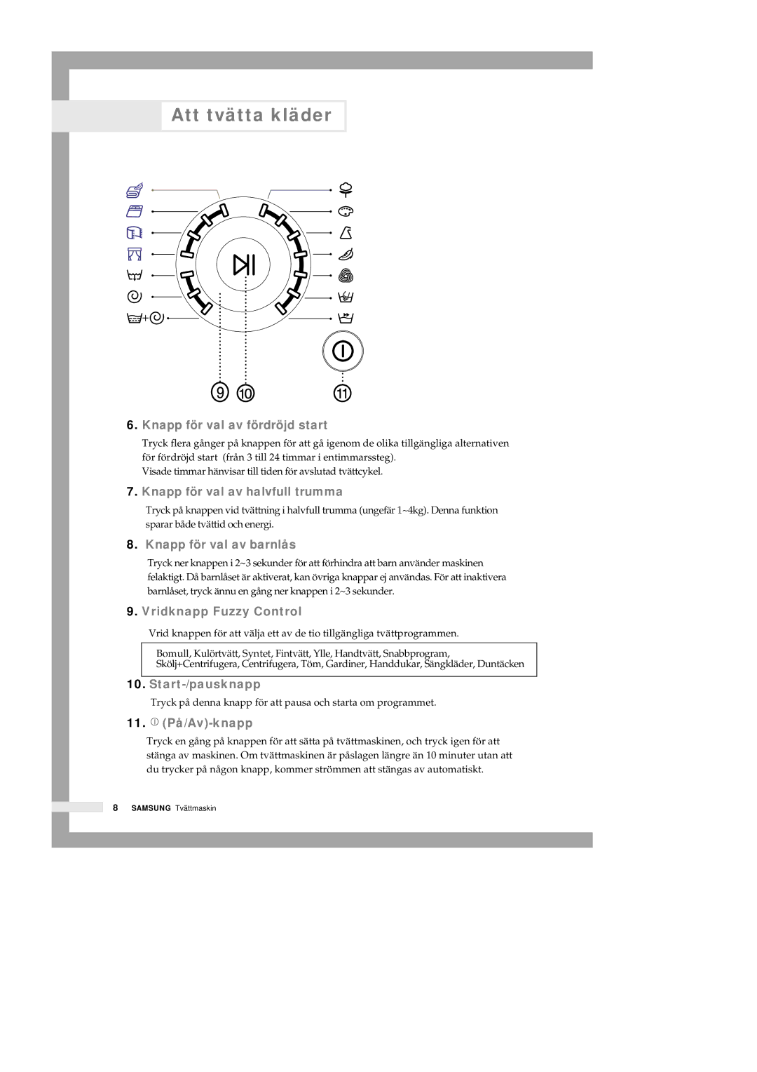 Samsung Q1435GW/XEE, Q1435VGW1-XEE, Q1435GW1/XEE, Q1235VGW1-XEE manual Start-/pausknapp 