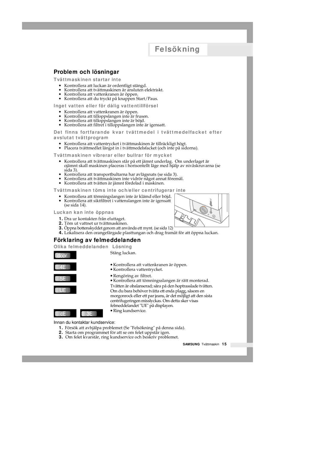 Samsung Q1435GW1/XEE, Q1435VGW1-XEE, Q1435GW/XEE manual Felsökning, Problem och lösningar, Förklaring av felmeddelanden 