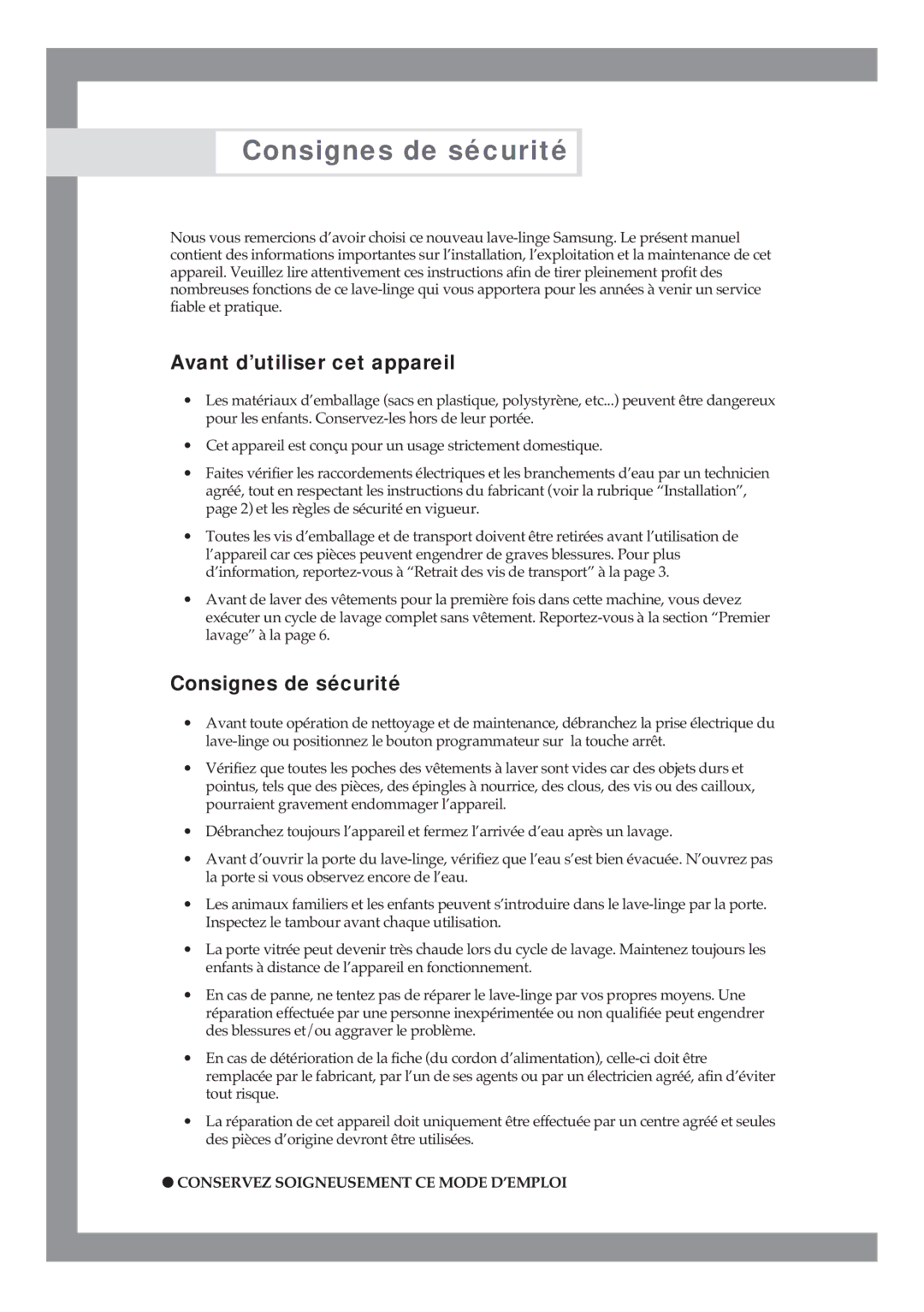 Samsung Q1636VGW/XEF, Q1435VGW1/YLE, Q1435VGW1/XEF, Q1435VGW1-XEF manual Consignes de sécurité, Avant d’utiliser cet appareil 