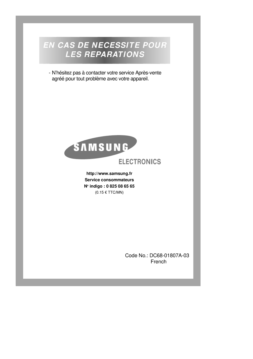 Samsung Q1435VGW1/YLE, Q1435VGW1/XEF, Q1636VGW/XEF, Q1435VGW1-XEF manual EN CAS DE Necessite Pour LES Reparations 