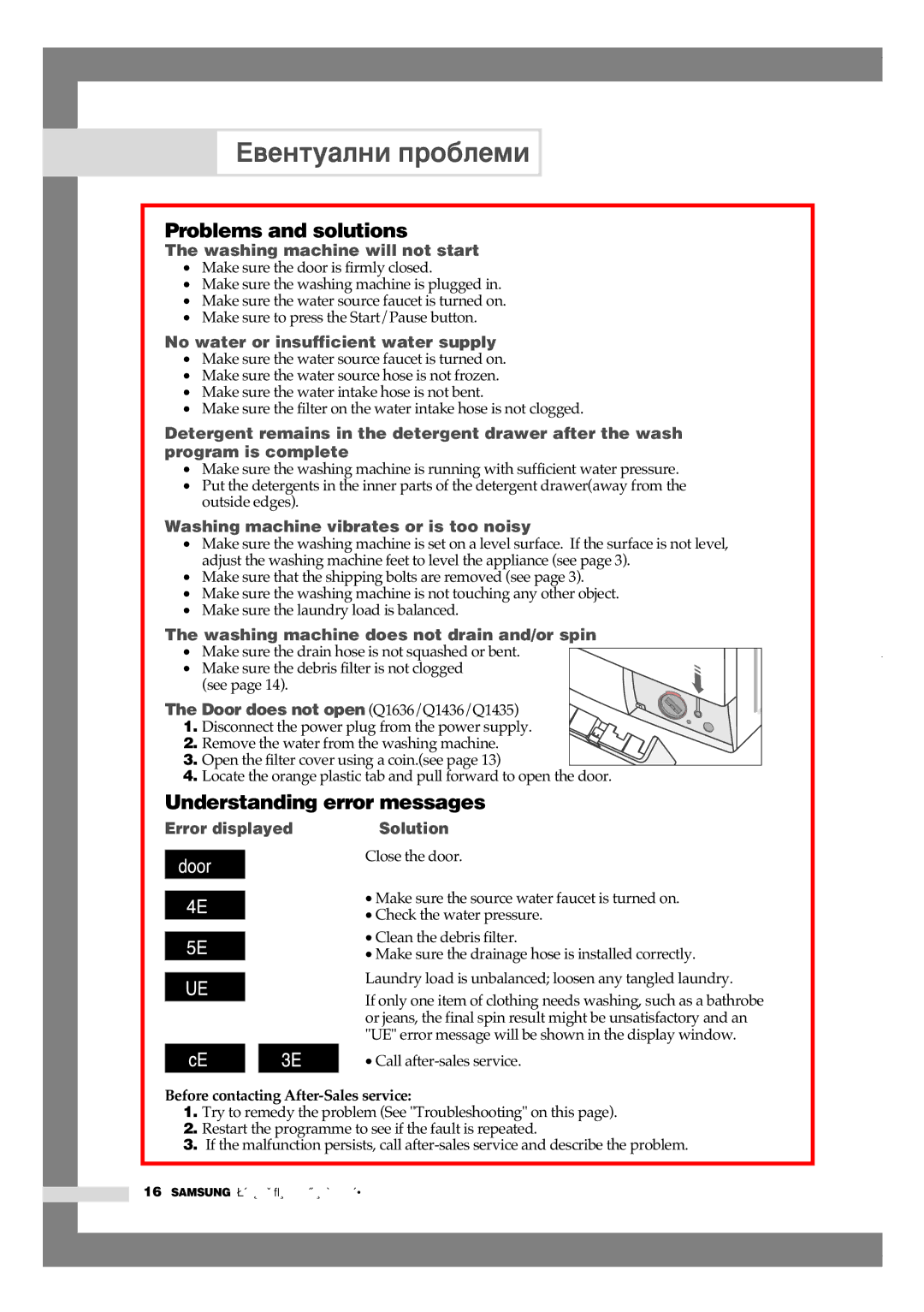 Samsung Q1435VGW1/YLE, Q1435VGW1/YLU manual Problems and solutions, Understanding error messages, Call after-sales service 