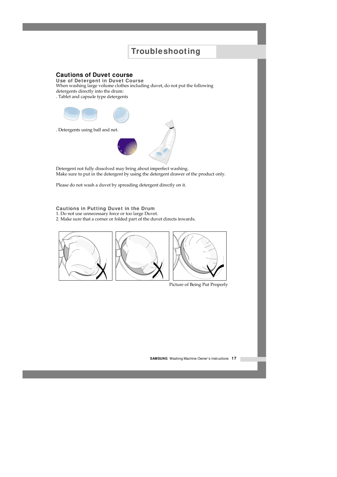 Samsung Q1435VGW1/XEH, Q1435VGW1/YLU, Q1435VGW1-XEE, Q1636VGW/YLU, Q1435VGW1-XEH, Q1435GW/XEE Use of Detergent in Duvet Course 