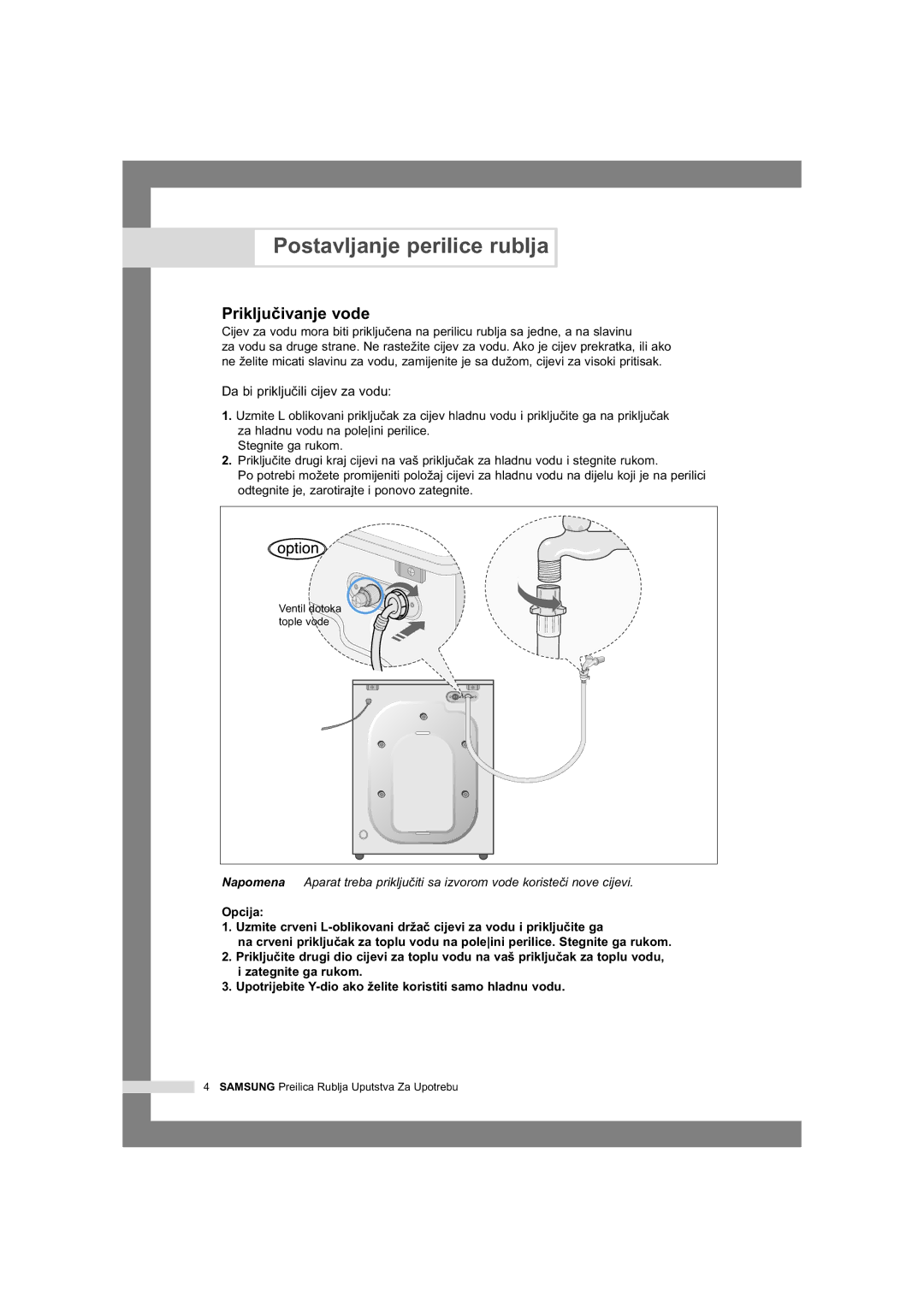 Samsung Q1435VGW1/YLU, Q1435VGW1/YLG manual Prikljuïivanje vode 