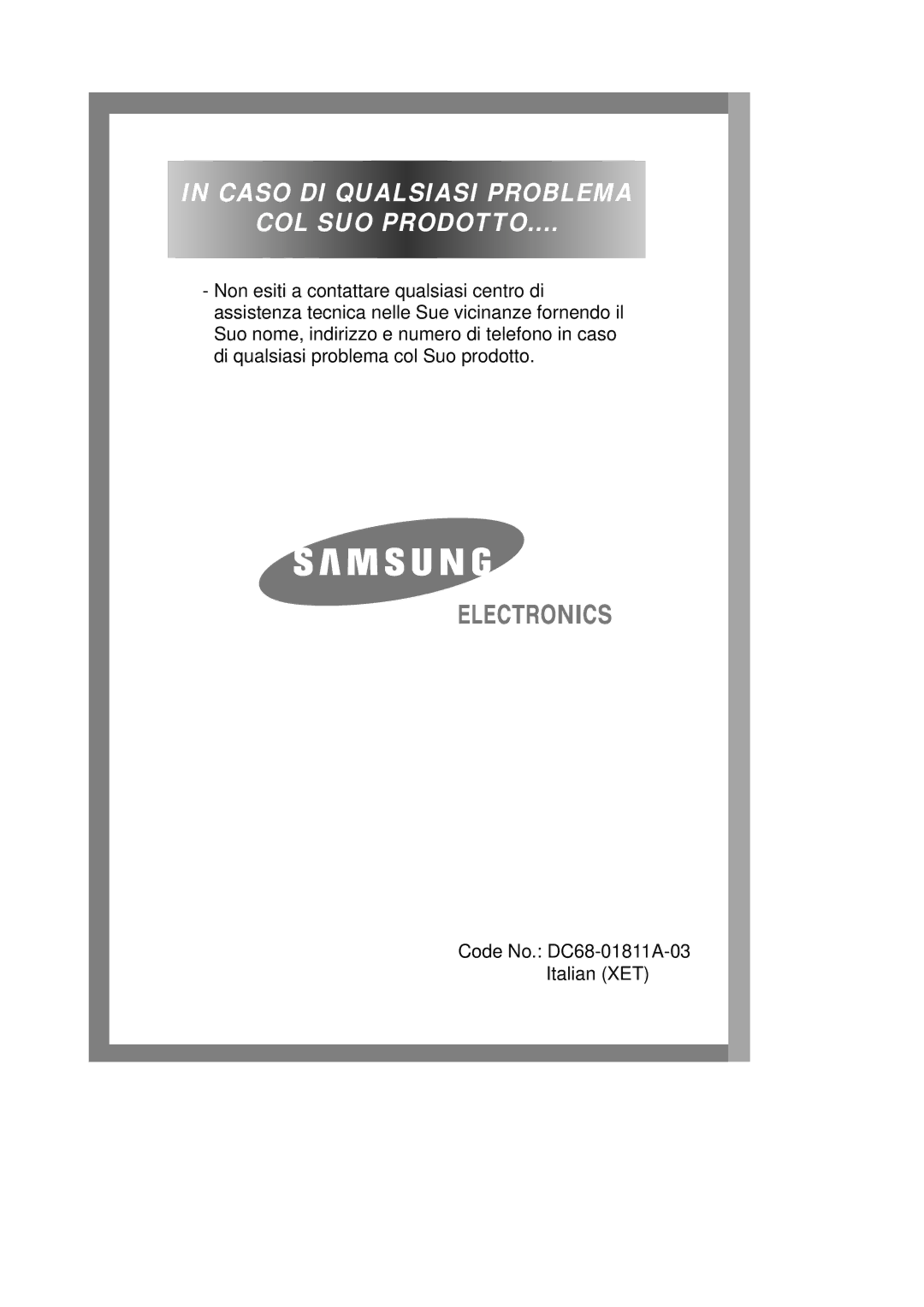 Samsung Q1435SGS1-XET, Q1435VGW/XET, Q1435SGS1/XET, Q1235VGW1/XET manual Caso DI Qualsiasi Problema COL SUO Prodotto 