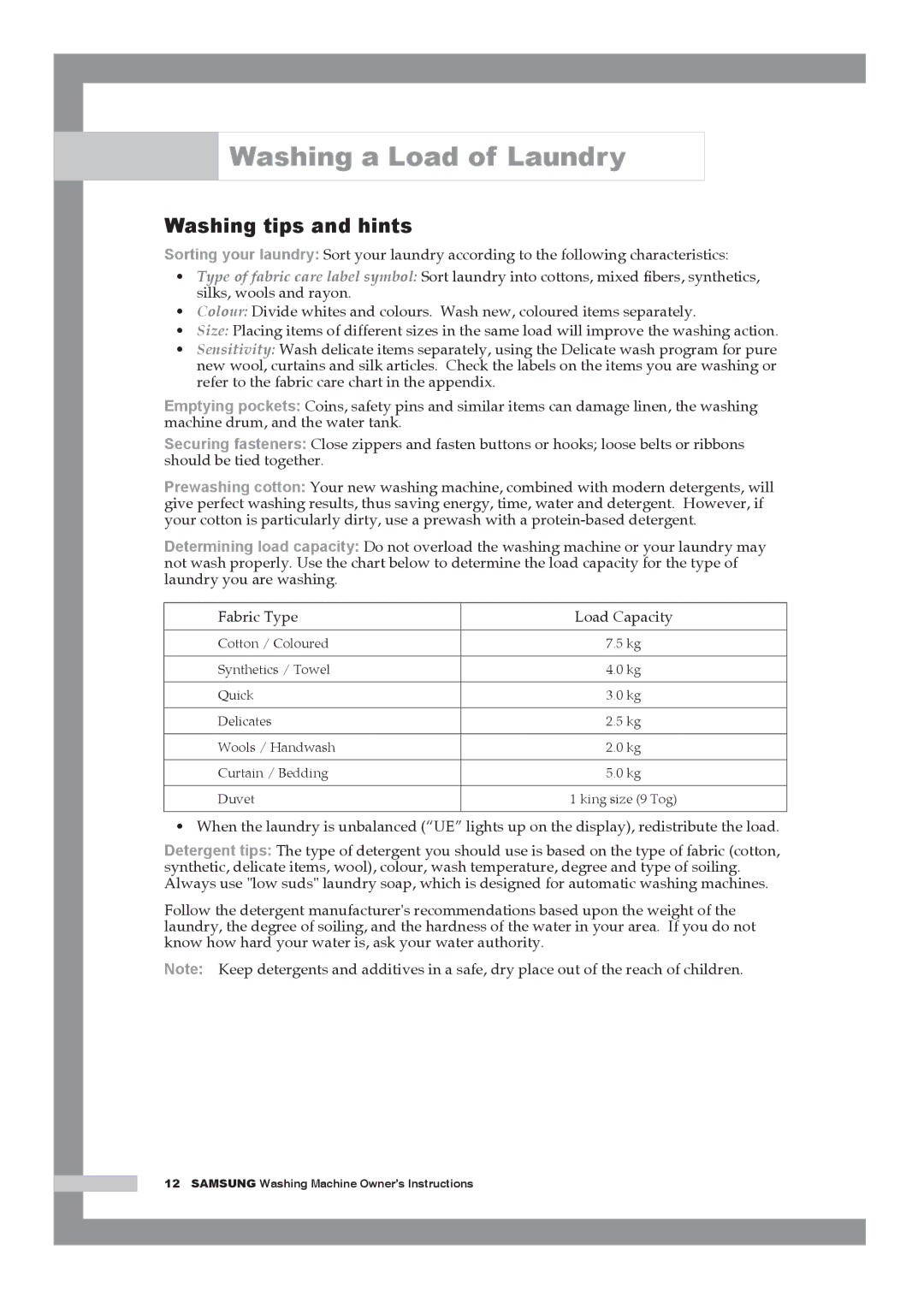 Samsung Q1457ATGW1/XEH, Q1457ATGW/XEE, Q1457ATGW/YLE, Q1457ATGW/XEH, Q1457ATGW1/YLE manual Washing tips and hints 