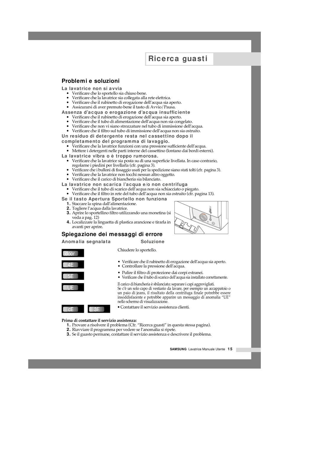 Samsung Q1457VGW1/XET, Q1457VGW/XET manual Ricerca guasti, Problemi e soluzioni, Spiegazione dei messaggi di errore 