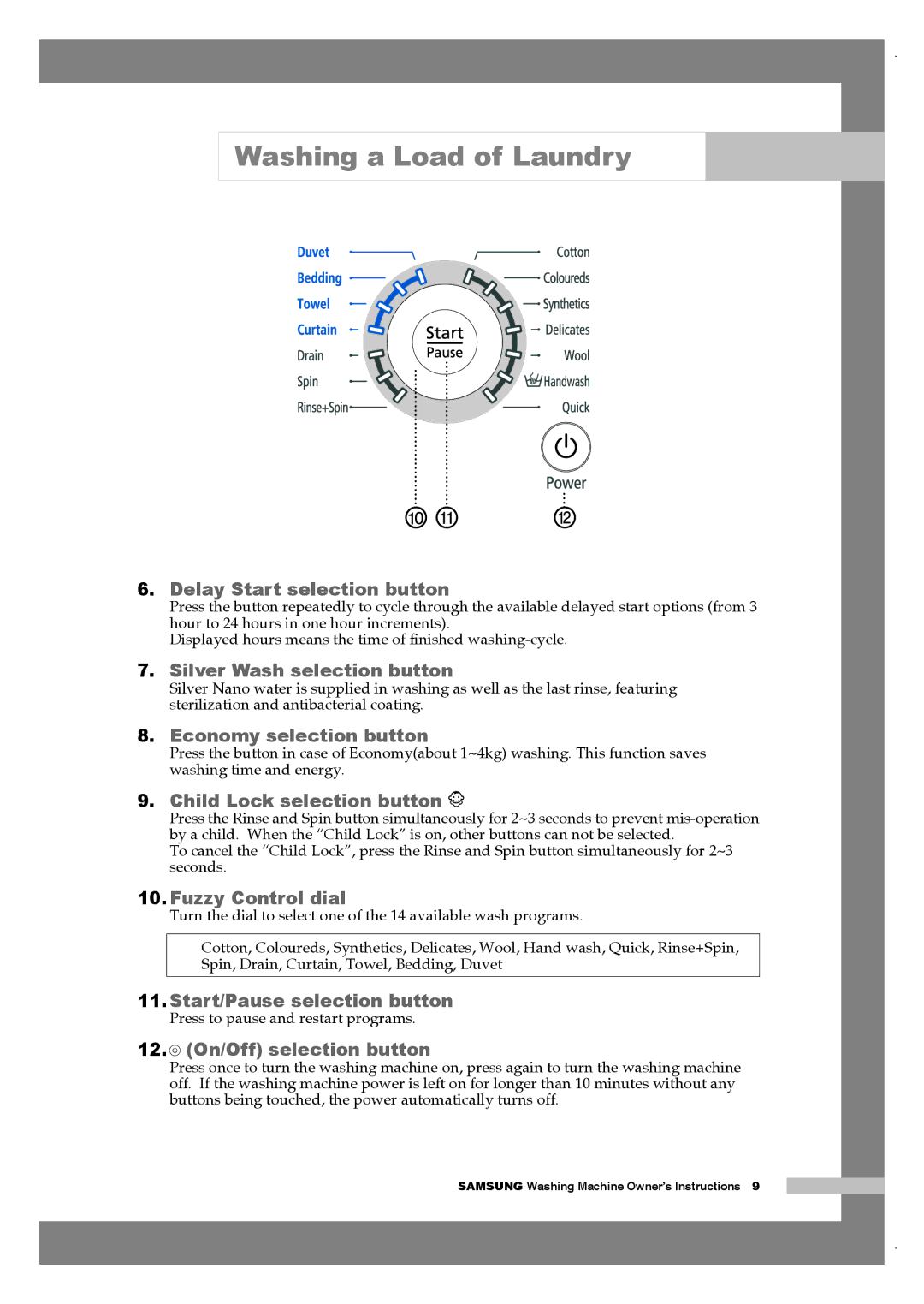 Samsung Q1657AVGW/XEF, Q1657ATGW/XEG, Q1457ATGW/XEE, Q1457AVGW/XEF, Q1657AVGW1/XEF, Q1457ATGW/XEH Start/Pause selection button 