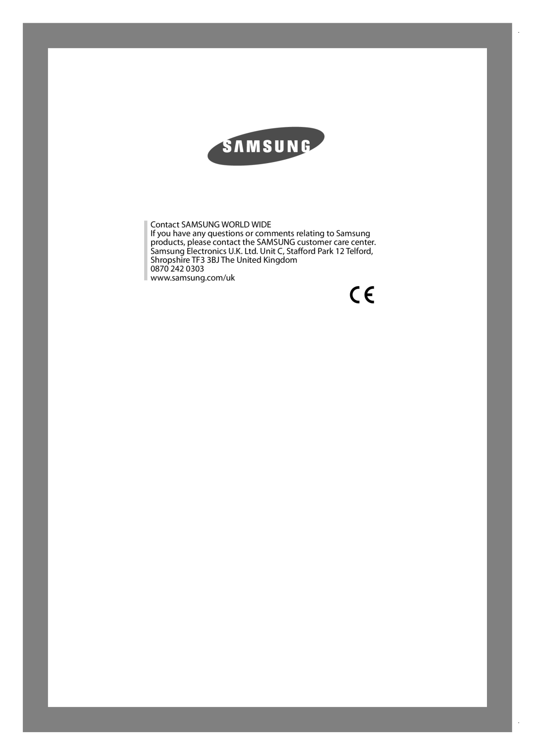 Samsung Q1657AVGW1/XEF, Q1657ATGW/XEG, Q1657AVGW/XEF, Q1457ATGW/XEE, Q1457AVGW/XEF, Q1457AVGW1/XEF Contact Samsung World Wide 