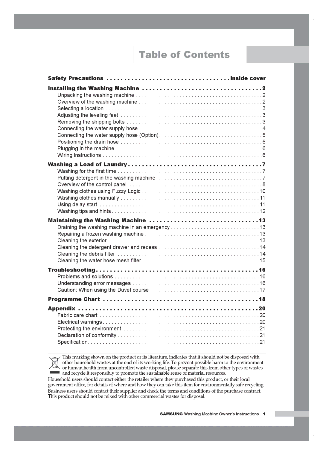 Samsung Q1457AVGW1/XEF, Q1657ATGW/XEG, Q1657AVGW/XEF, Q1457ATGW/XEE, Q1457AVGW/XEF, Q1657AVGW1/XEF manual Table of Contents 