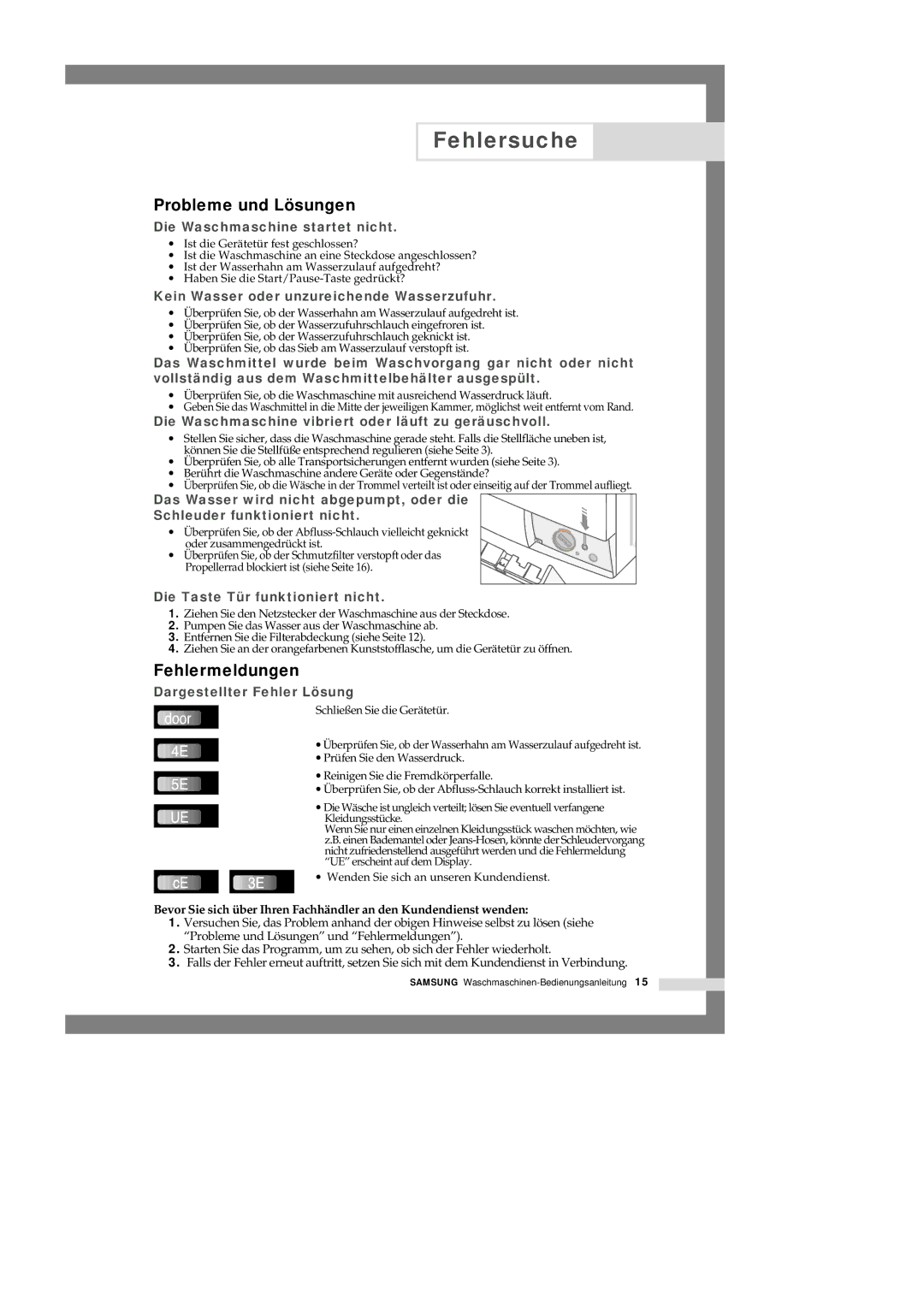 Samsung Q1457GW/XEG, Q1657GW/XEG manual Fehlersuche, Probleme und Lösungen, Fehlermeldungen 